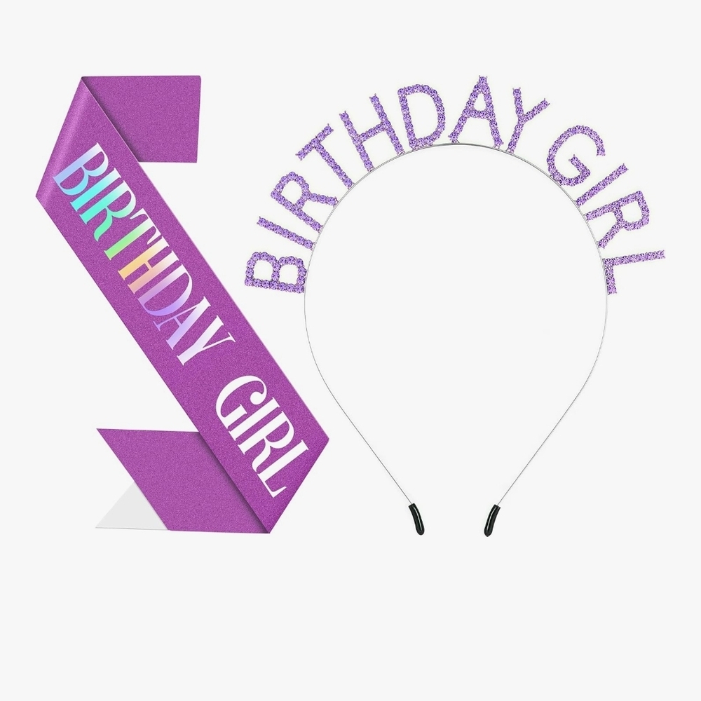 Purple Birthday Girl Sash and Headband